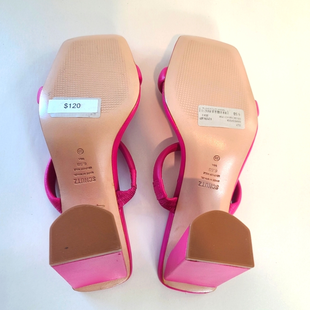SCHUTZ Ully Nappa Leather Sandals in Hot Pink - Picture 11 of 12